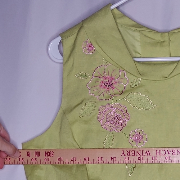 Plaza South Y2K Linen-Blend Embroidered Floral Zip Green Pink Old Money Classic - Picture 7 of 9